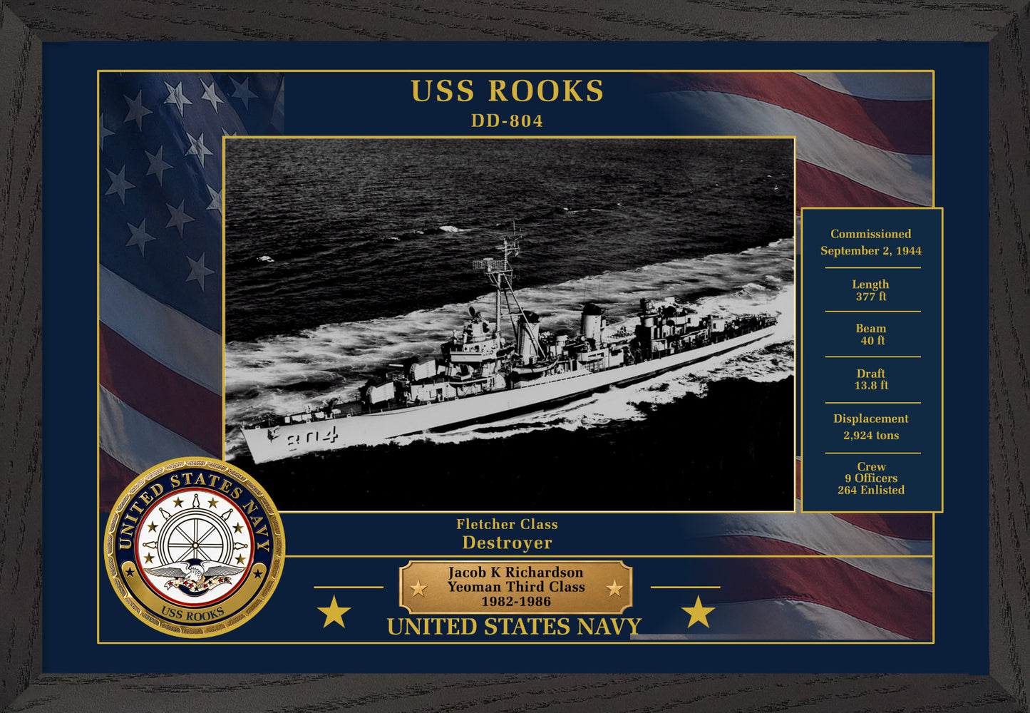USS Rooks DD-804 Framed Patriotic Photo