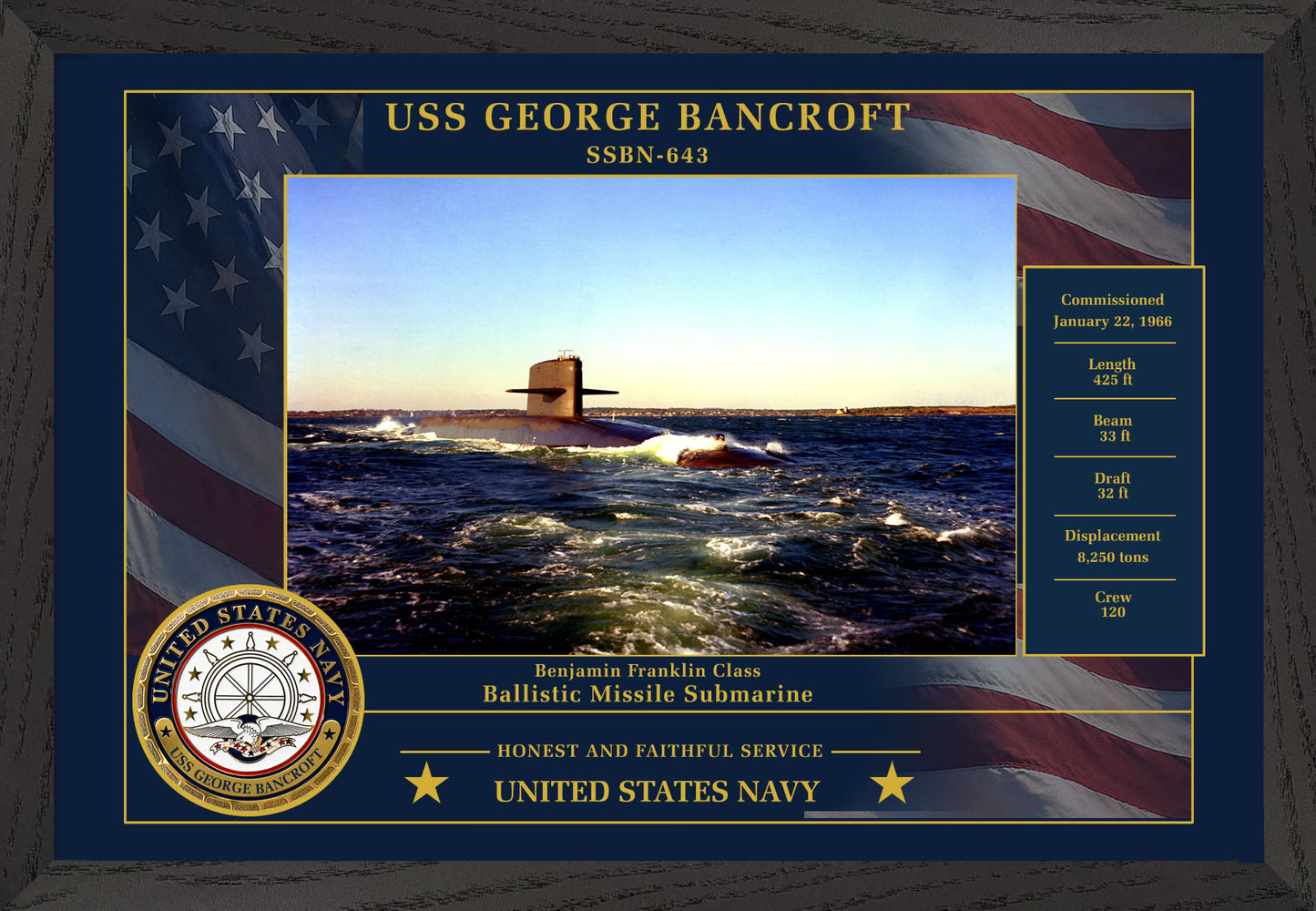 USS George Bancroft SSBN-643 Framed Patriotic Photo