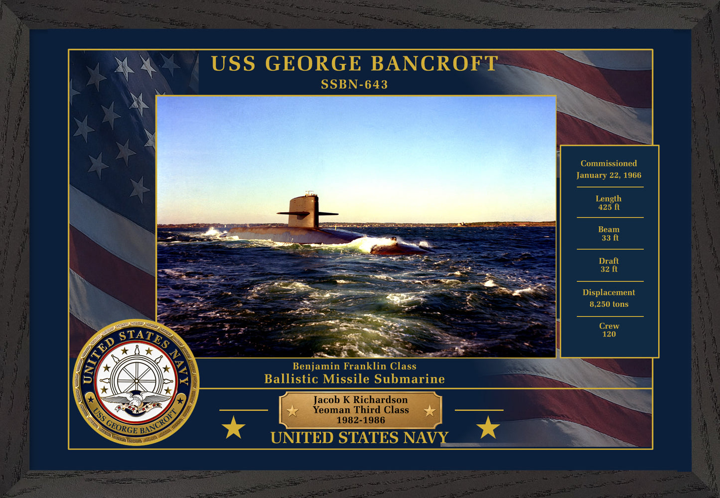 USS George Bancroft SSBN-643 Framed Patriotic Photo
