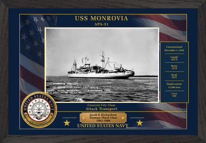 USS Monrovia APA-31 Framed Patriotic Photo