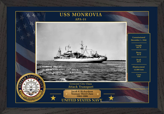 USS Monrovia APA-31 Framed Patriotic Photo