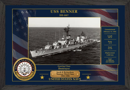 USS Benner DD-807 Framed Patriotic Photo