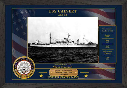 USS Calvert APA-32 Framed Patriotic Photo