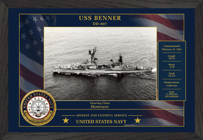 USS Benner DD-807 Framed Patriotic Photo