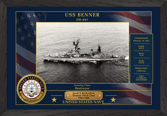USS Benner DD-807 Framed Patriotic Photo