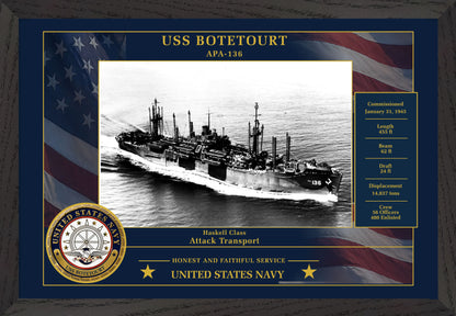 USS Botetourt APA-136 Framed Patriotic Photo
