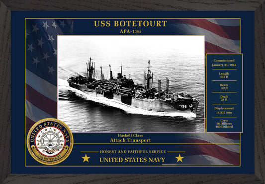 USS Botetourt APA-136 Framed Patriotic Photo