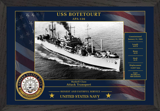 USS Botetourt APA-136 Framed Patriotic Photo