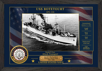 USS Botetourt APA-136 Framed Patriotic Photo