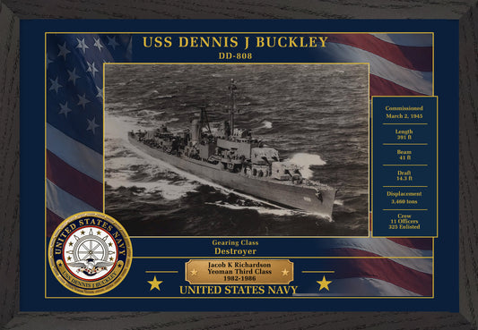 USS Dennis J Buckley DD-808 Framed Patriotic Photo