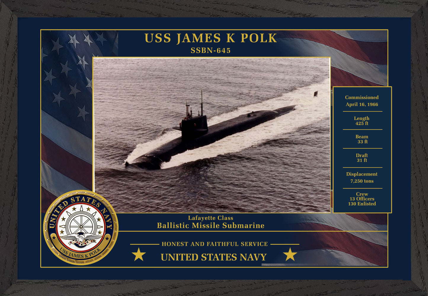 USS James K Polk SSBN-645 Framed Patriotic Photo