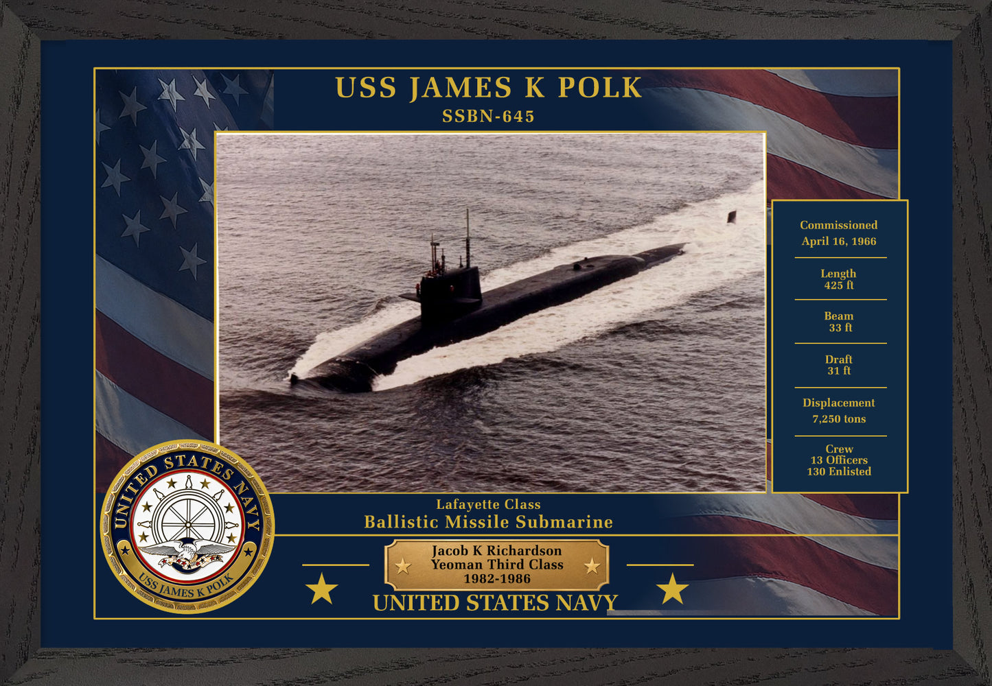 USS James K Polk SSBN-645 Framed Patriotic Photo