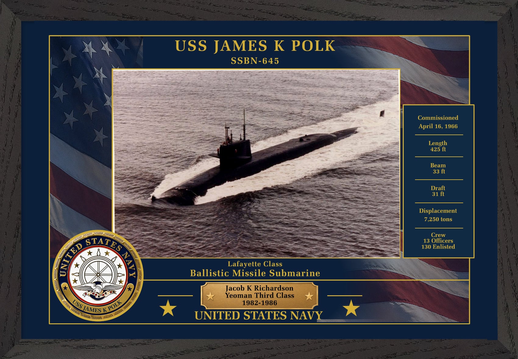 USS James K Polk SSBN-645 Framed Patriotic Photo
