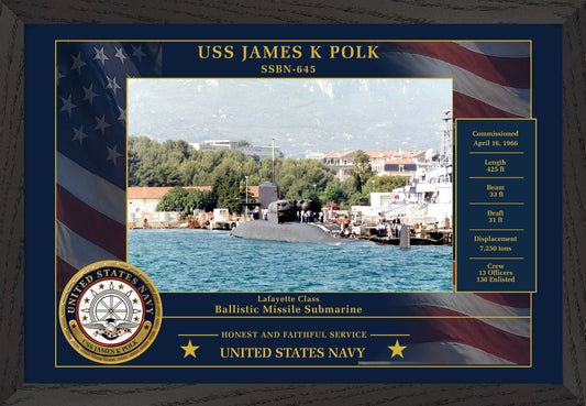 USS James K Polk SSBN-645 Framed Patriotic Photo
