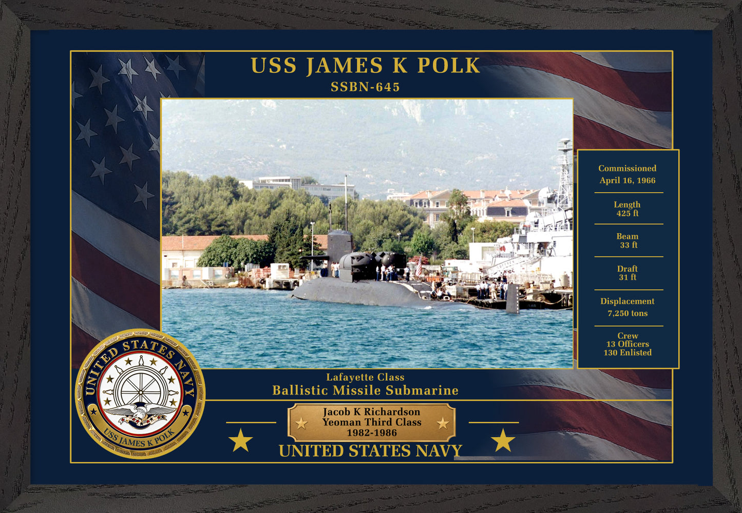 USS James K Polk SSBN-645 Framed Patriotic Photo