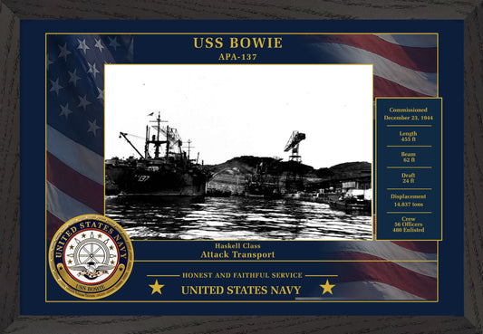 USS Bowie APA-137 Framed Patriotic Photo
