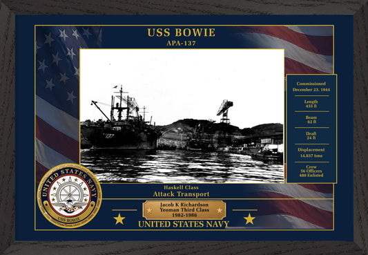USS Bowie APA-137 Framed Patriotic Photo