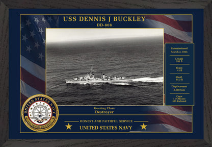 USS Dennis J Buckley DD-808 Framed Patriotic Photo
