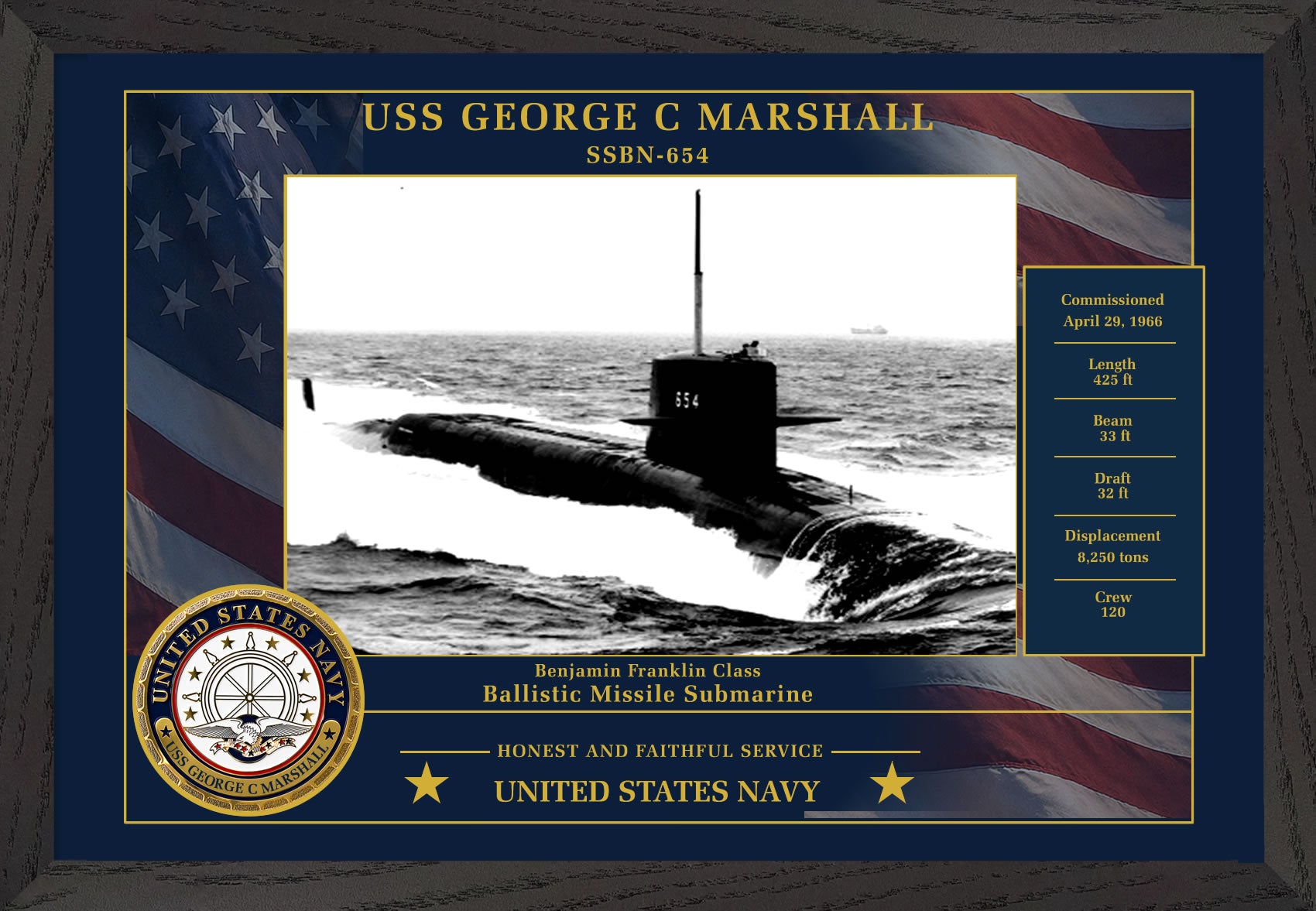 USS George C Marshall SSBN-654 Framed Patriotic Photo
