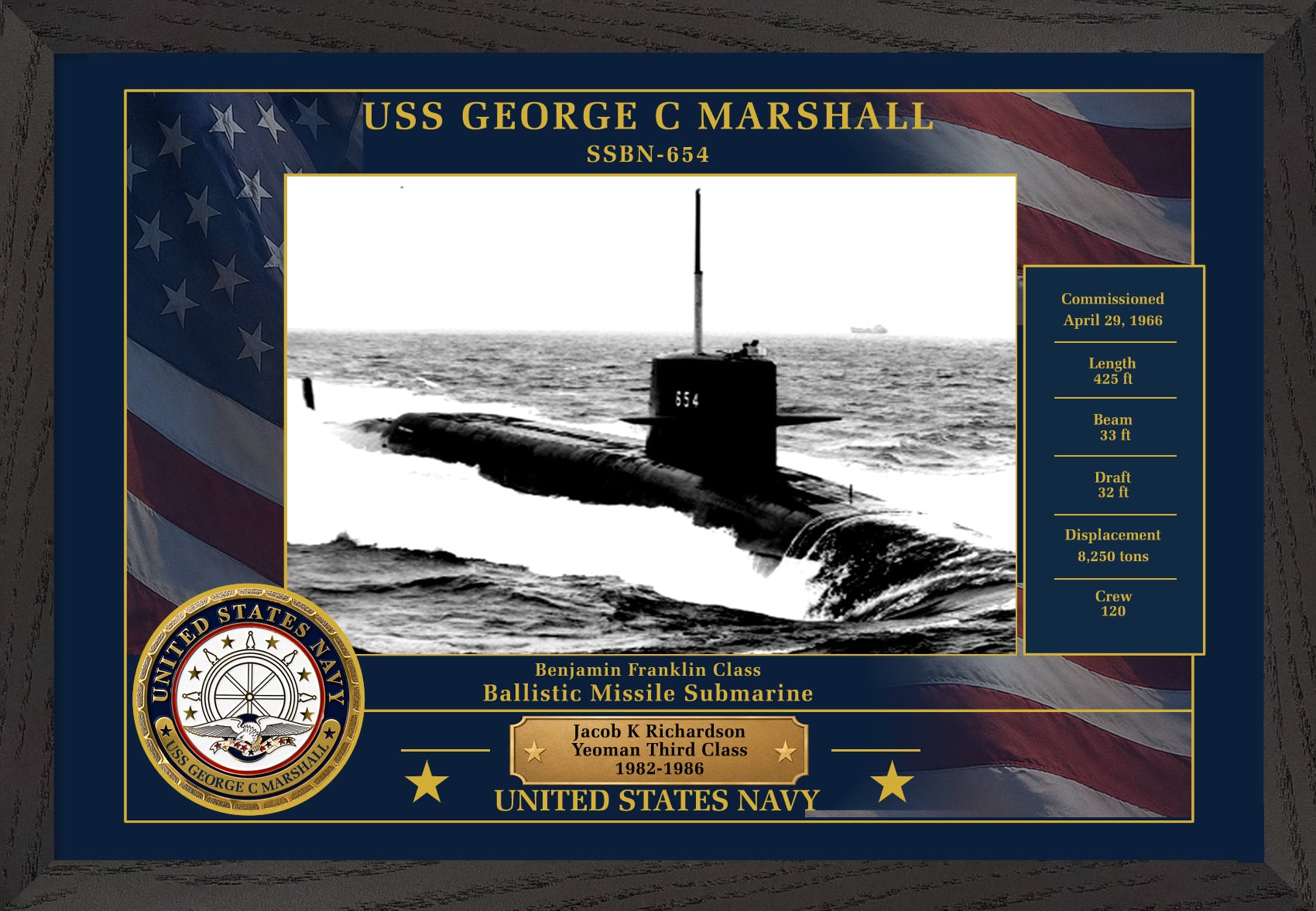 USS George C Marshall SSBN-654 Framed Patriotic Photo