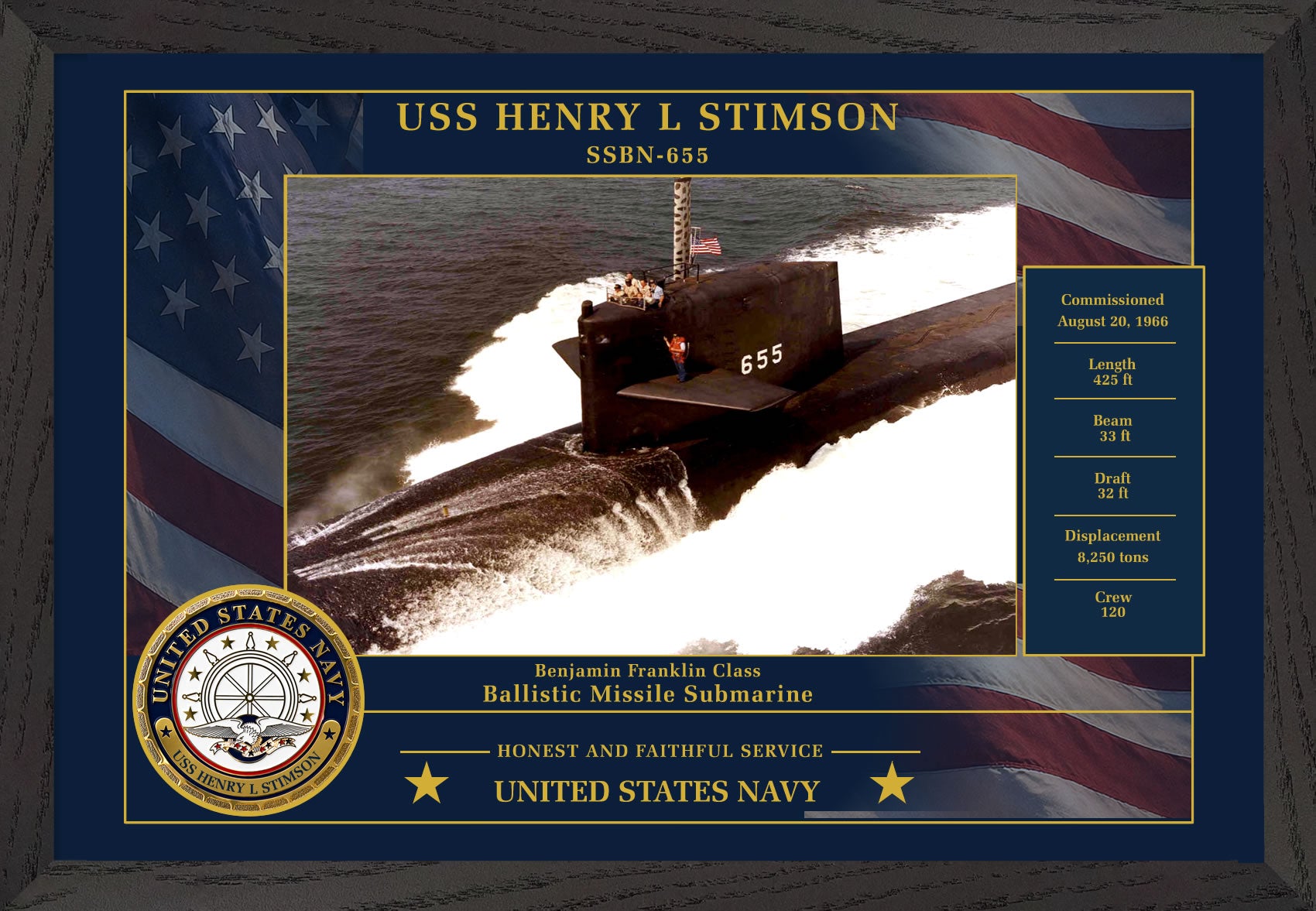 USS Henry L Stimson SSBN-655 Framed Patriotic Photo