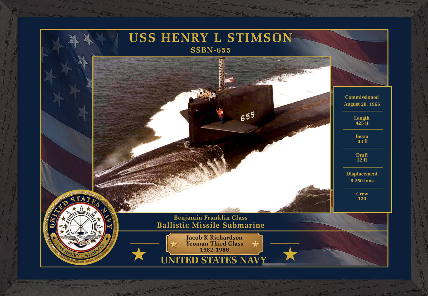 USS Henry L Stimson SSBN-655 Framed Patriotic Photo