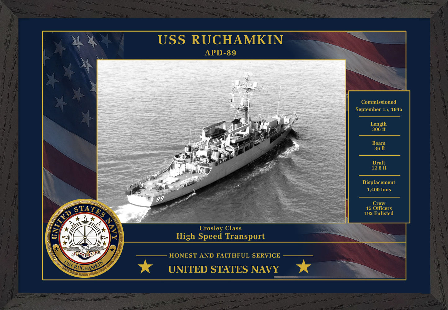 USS Ruchamkin APD-89 Framed Patriotic Photo
