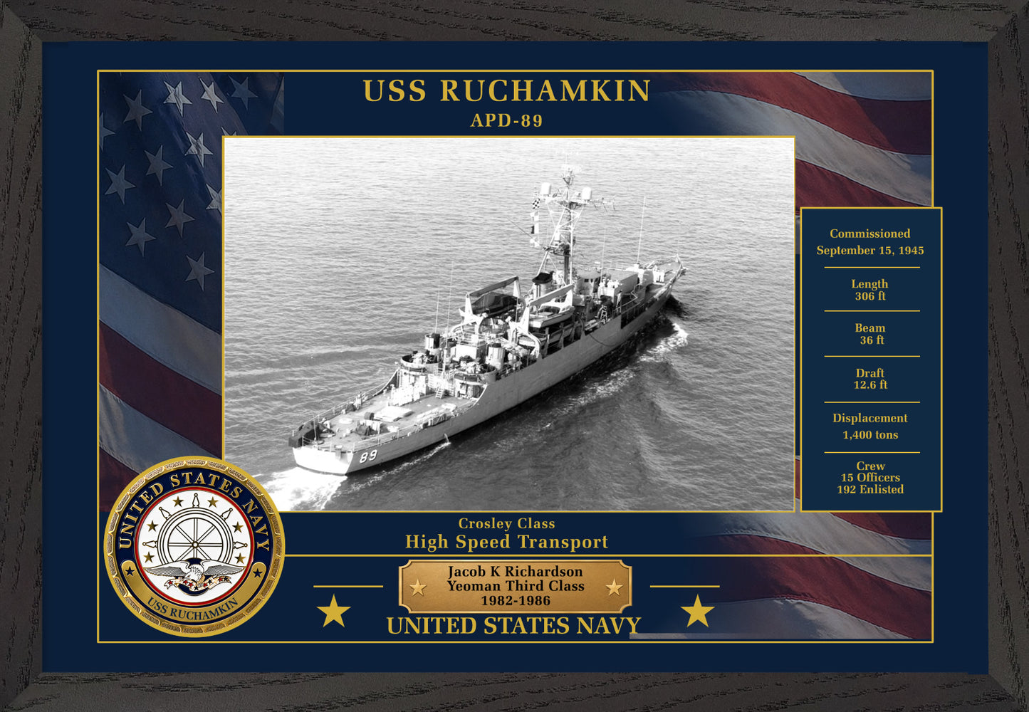 USS Ruchamkin APD-89 Framed Patriotic Photo