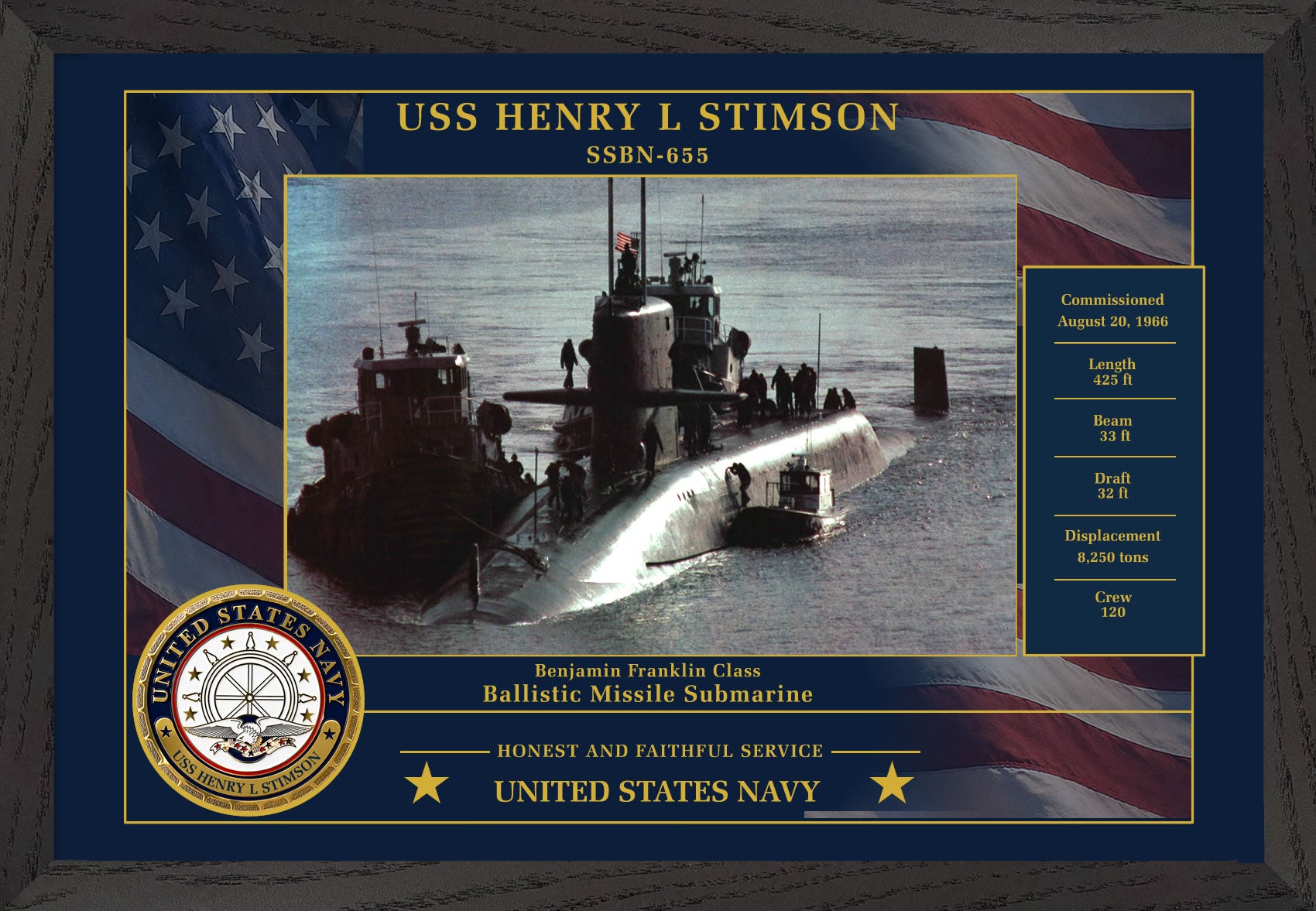 USS Henry L Stimson SSBN-655 Framed Patriotic Photo