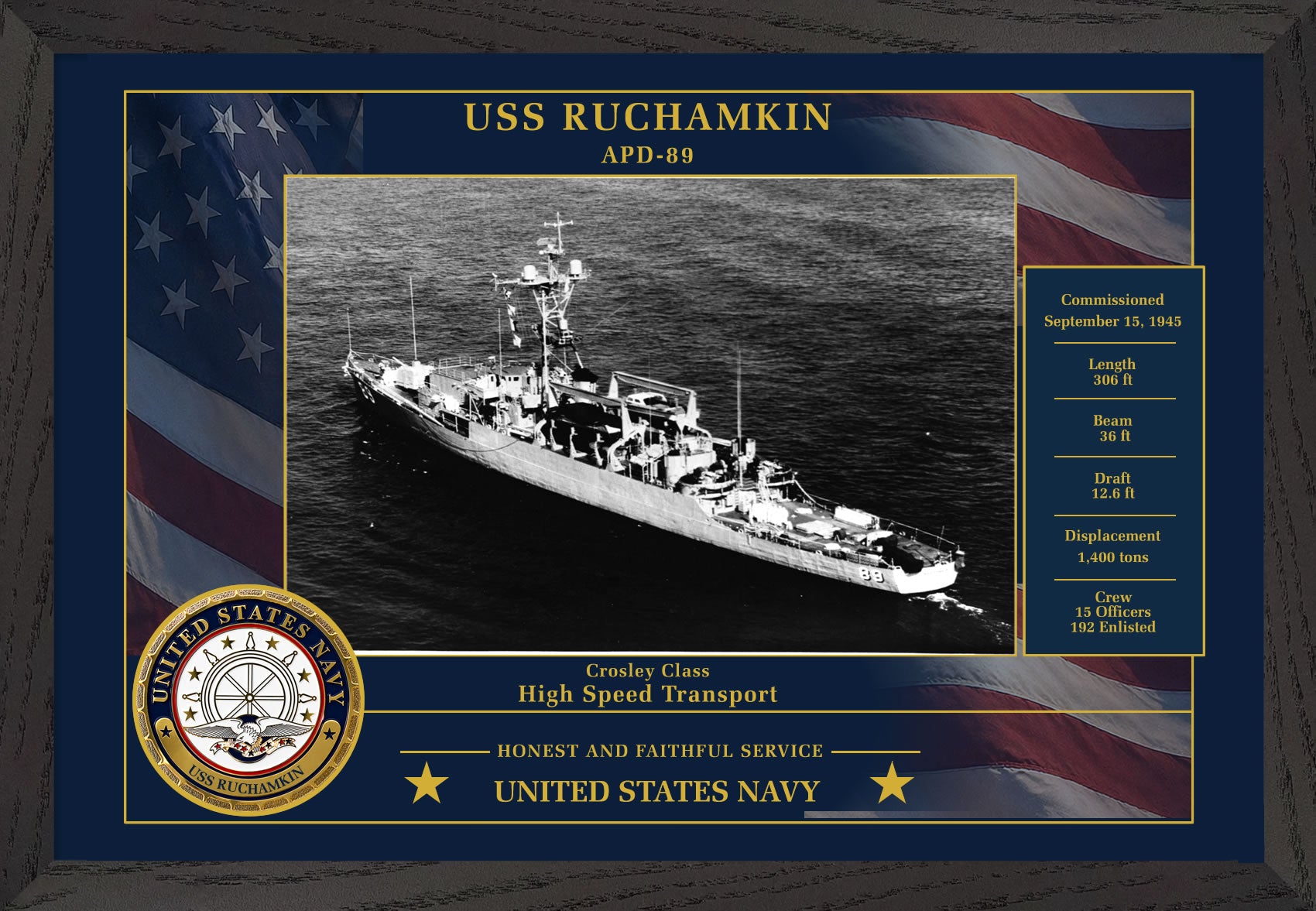 USS Ruchamkin APD-89 Framed Patriotic Photo