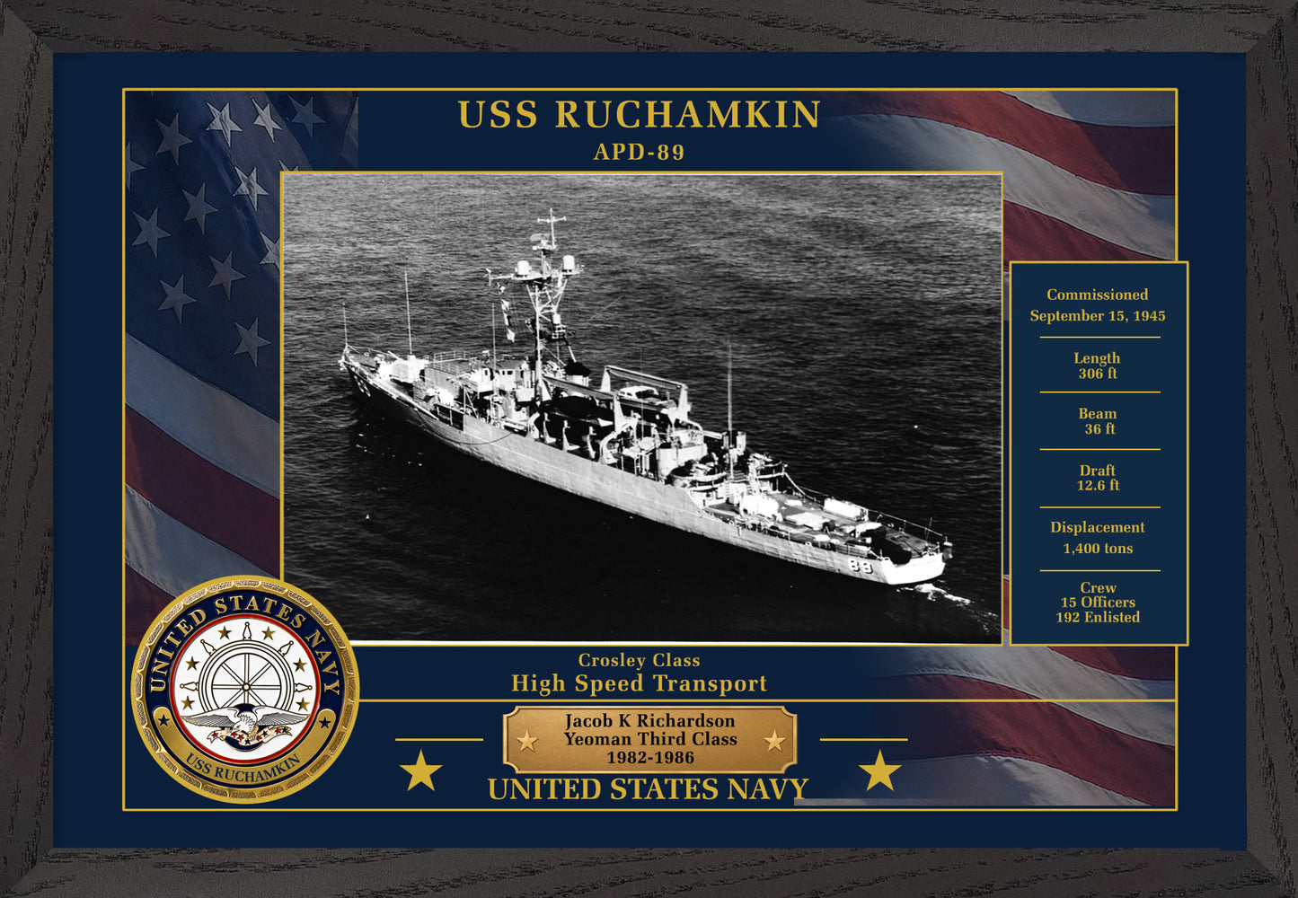 USS Ruchamkin APD-89 Framed Patriotic Photo