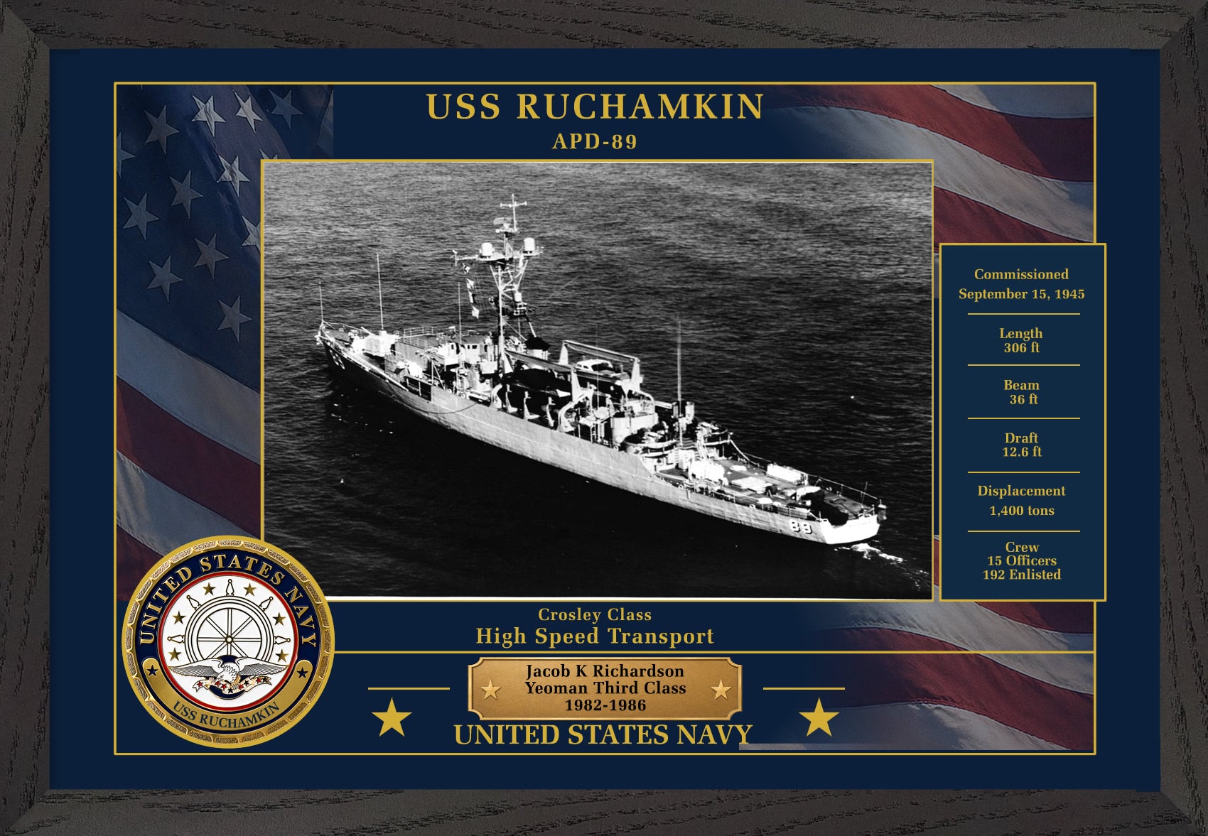 USS Ruchamkin APD-89 Framed Patriotic Photo