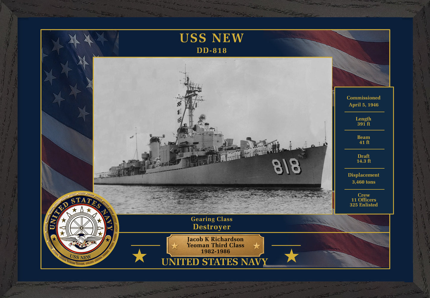 USS New DD-818 Framed Patriotic Photo