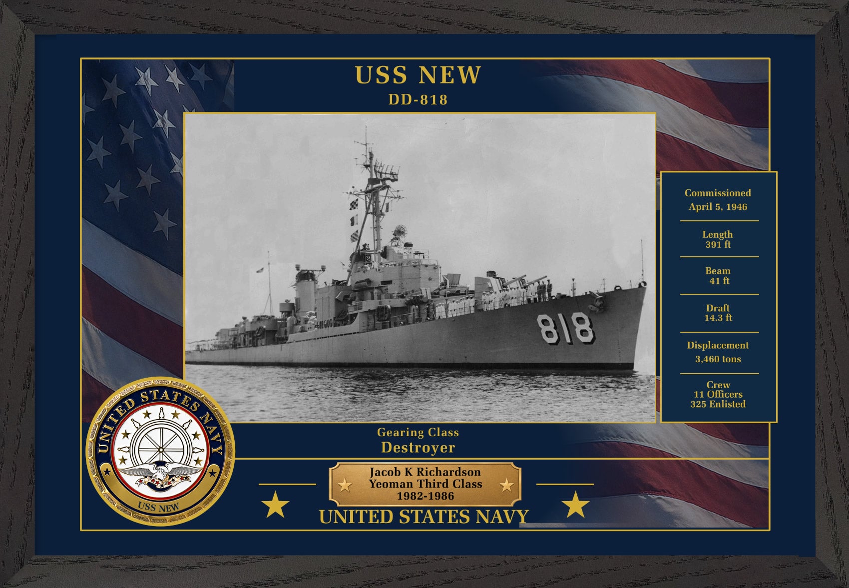 USS New DD-818 Framed Patriotic Photo