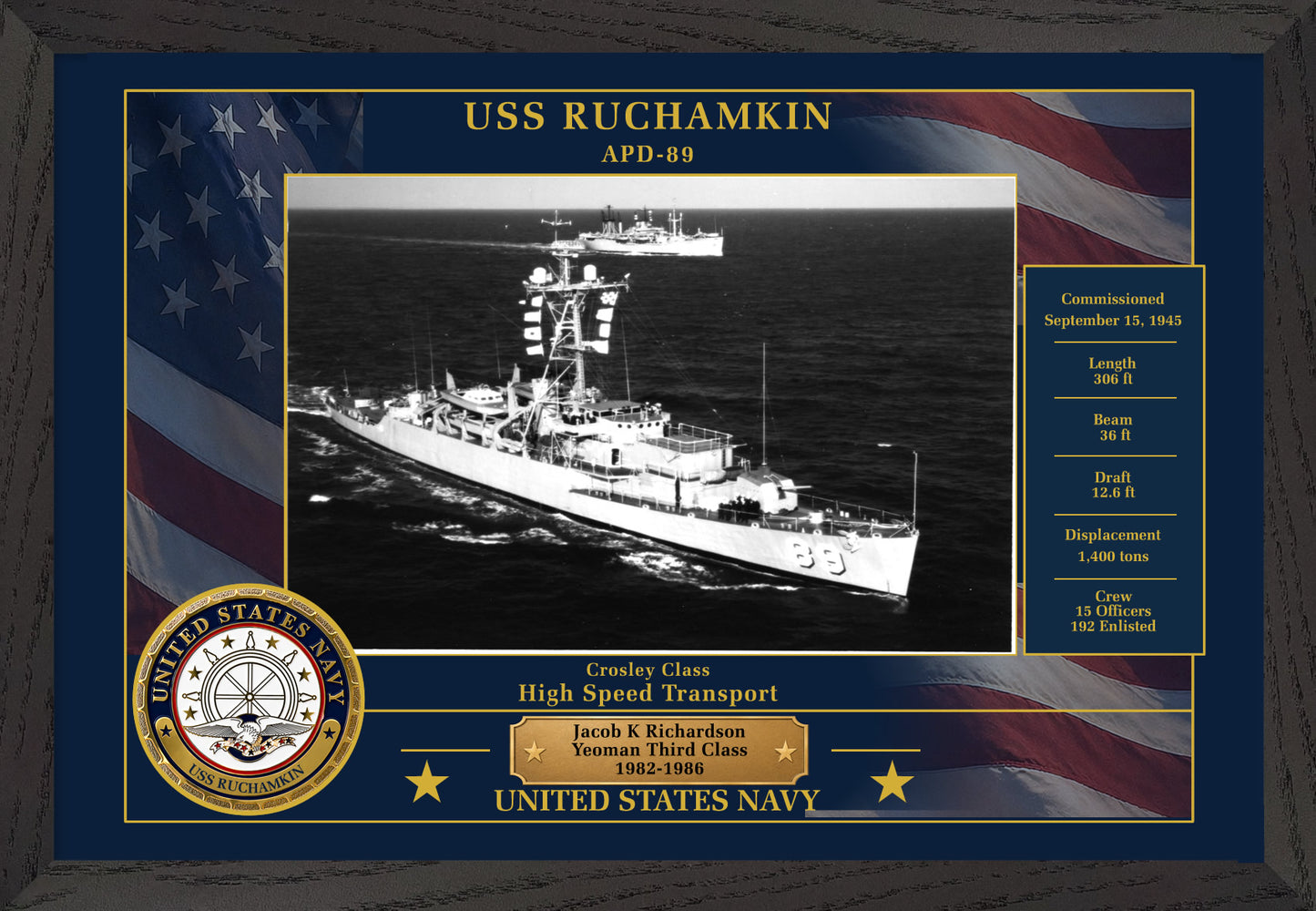 USS Ruchamkin APD-89 Framed Patriotic Photo