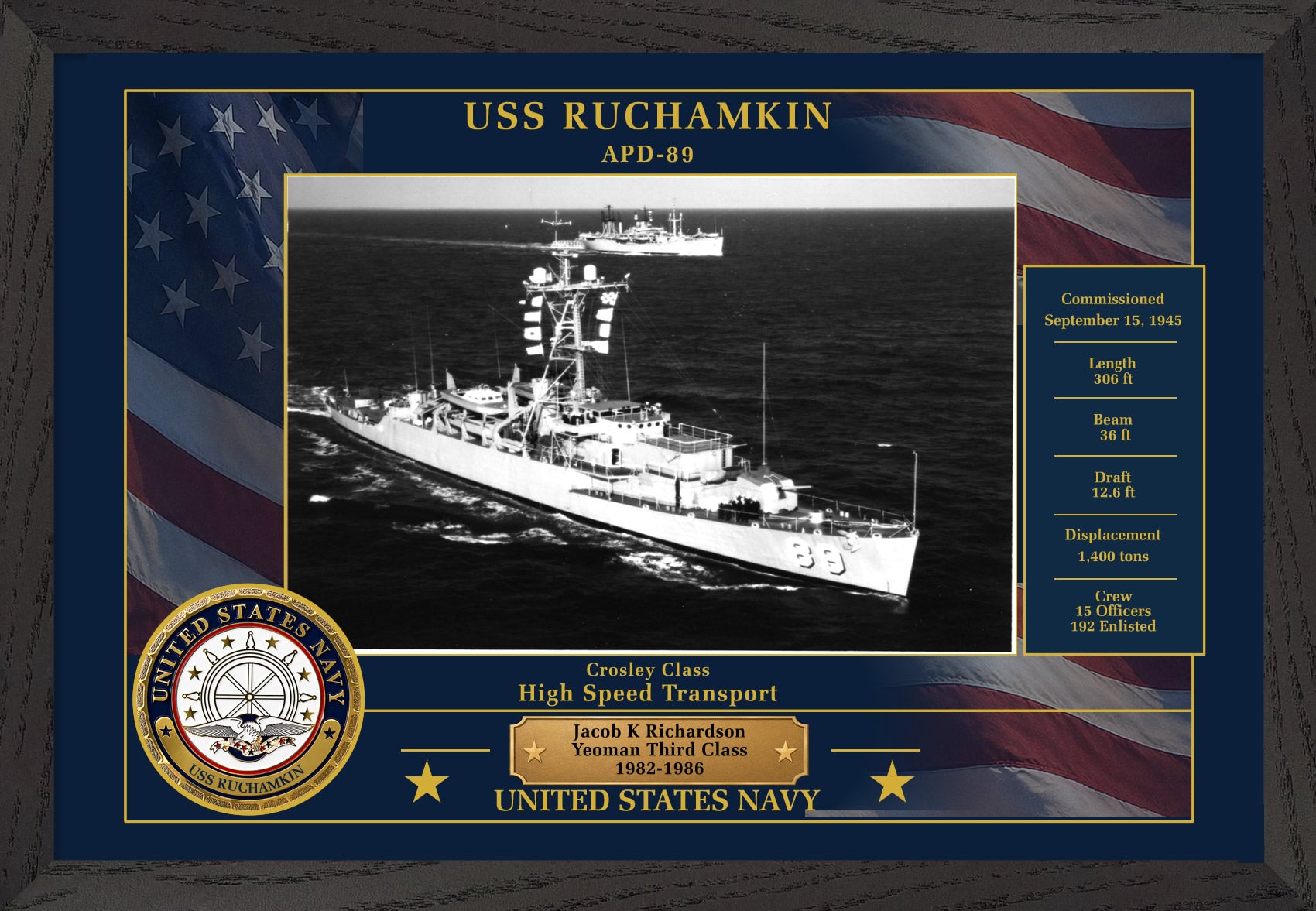 USS Ruchamkin APD-89 Framed Patriotic Photo