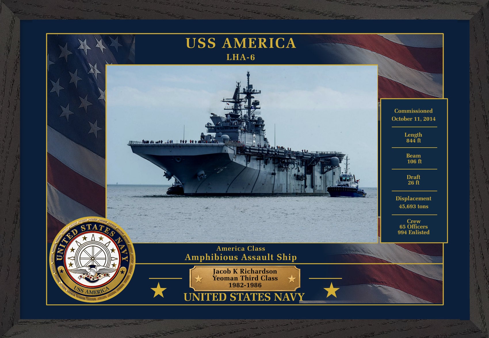 USS America LHA-6 Framed Patriotic Photo