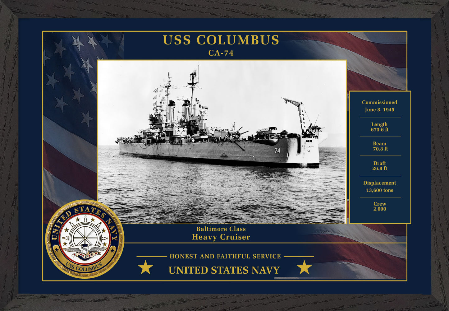 USS Columbus CA-74 Framed Patriotic Photo