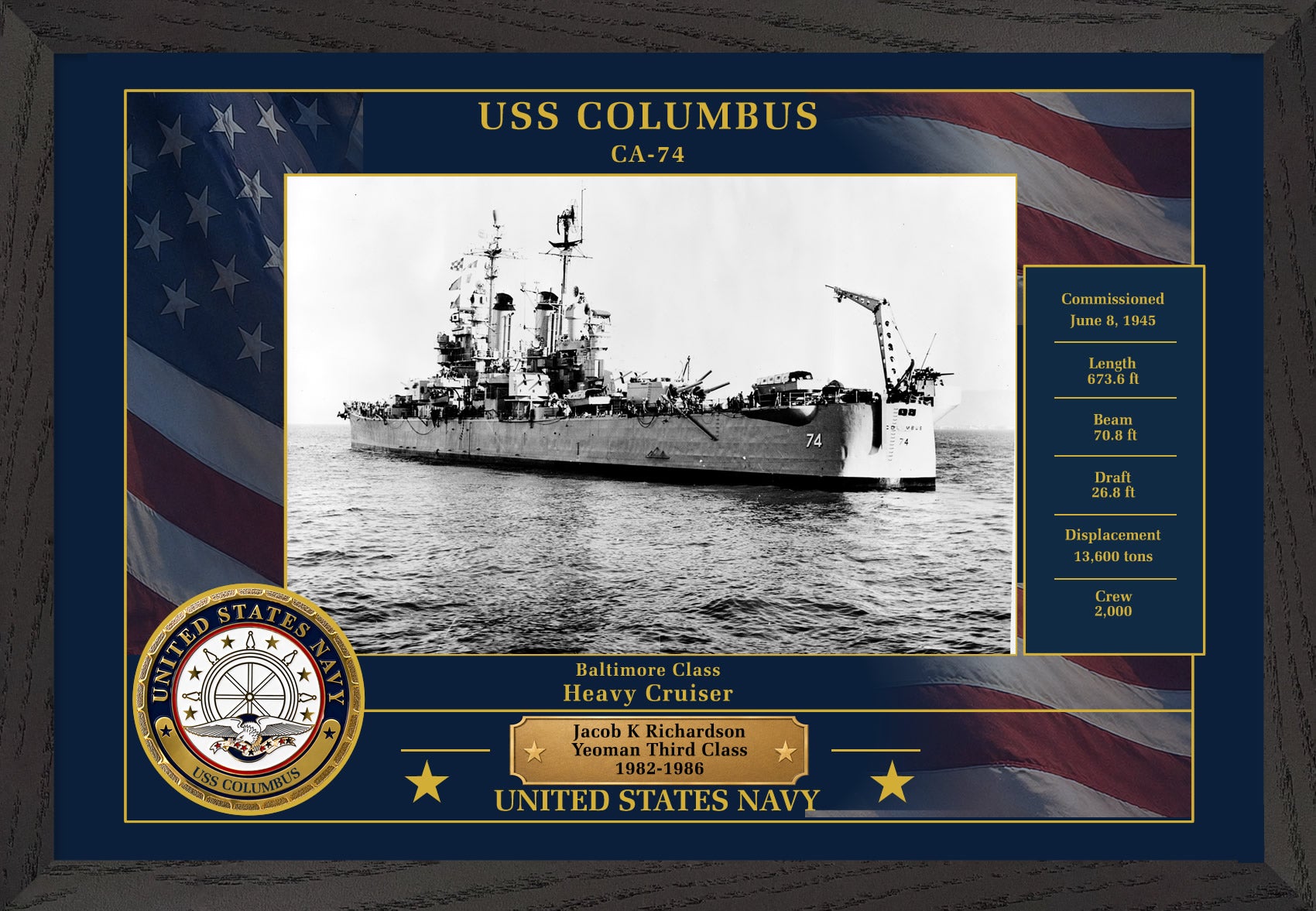 USS Columbus CA-74 Framed Patriotic Photo