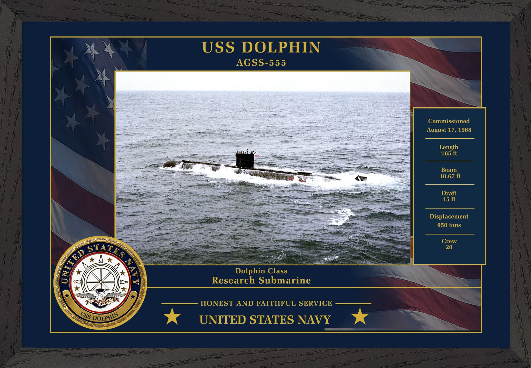 USS Dolphin AGSS-555 Framed Patriotic Photo