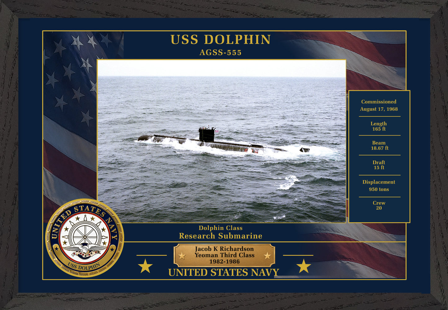 USS Dolphin AGSS-555 Framed Patriotic Photo
