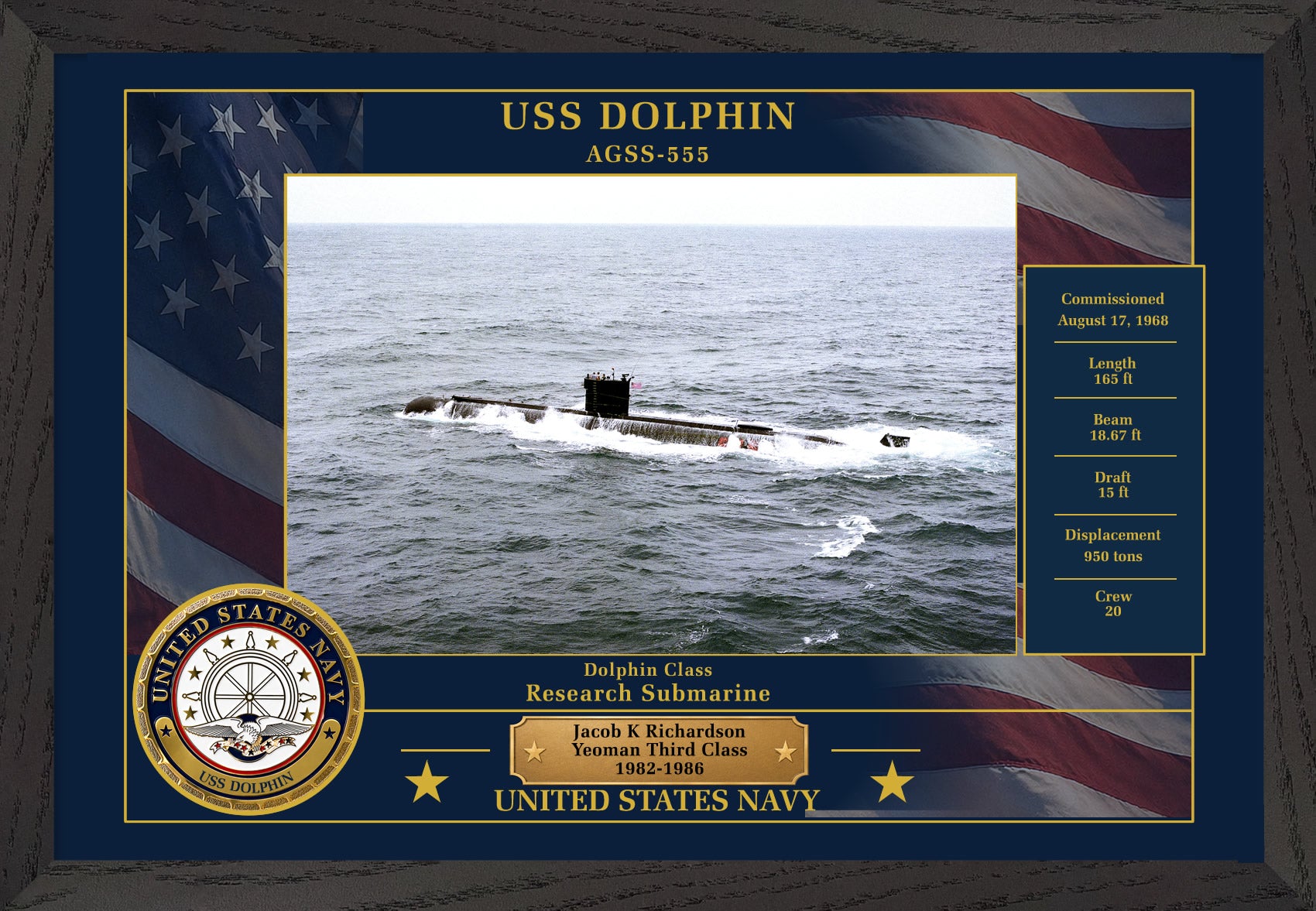 USS Dolphin AGSS-555 Framed Patriotic Photo