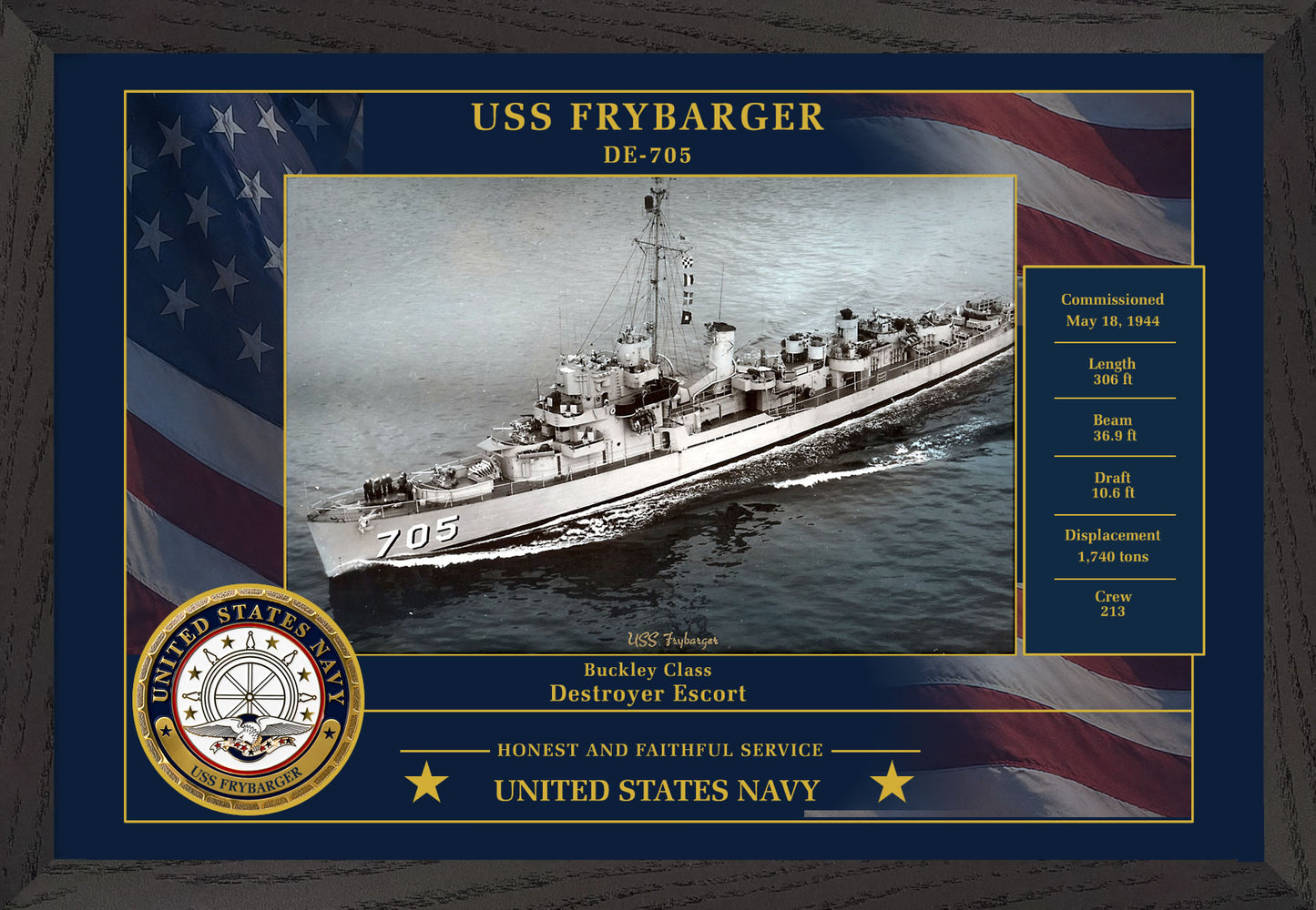 USS Frybarger DE-705 Framed Patriotic Photo