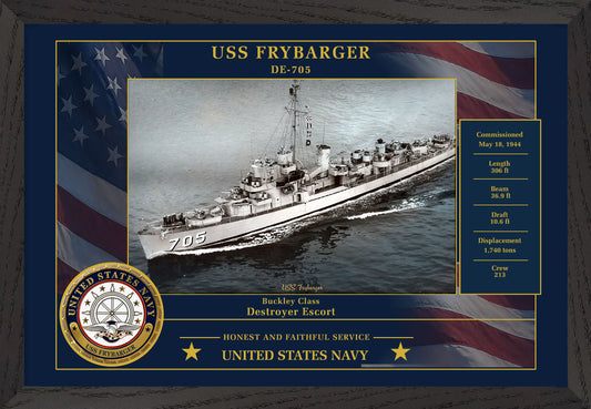 USS Frybarger DE-705 Framed Patriotic Photo