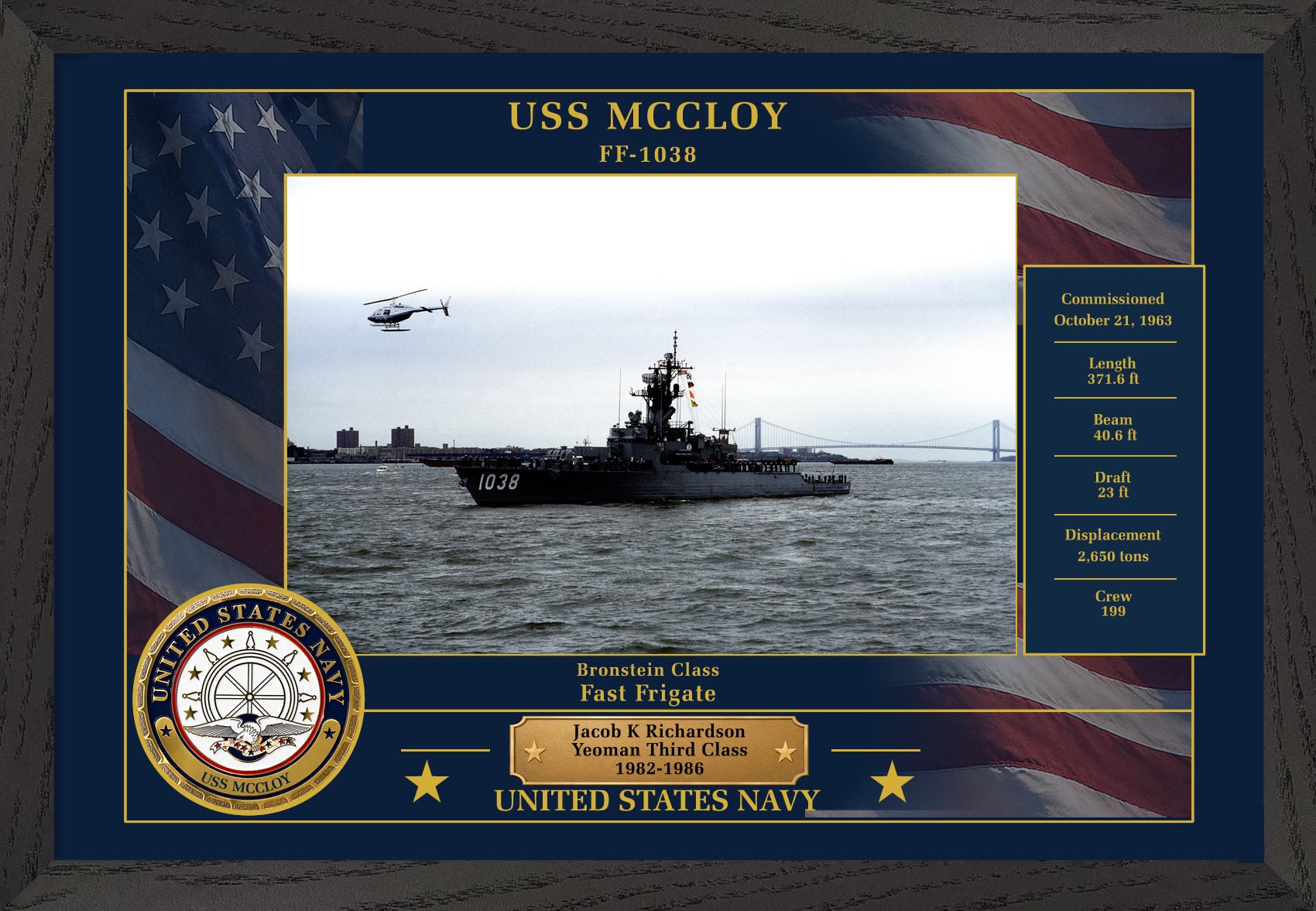USS Mccloy FF-1038 Framed Patriotic Photo