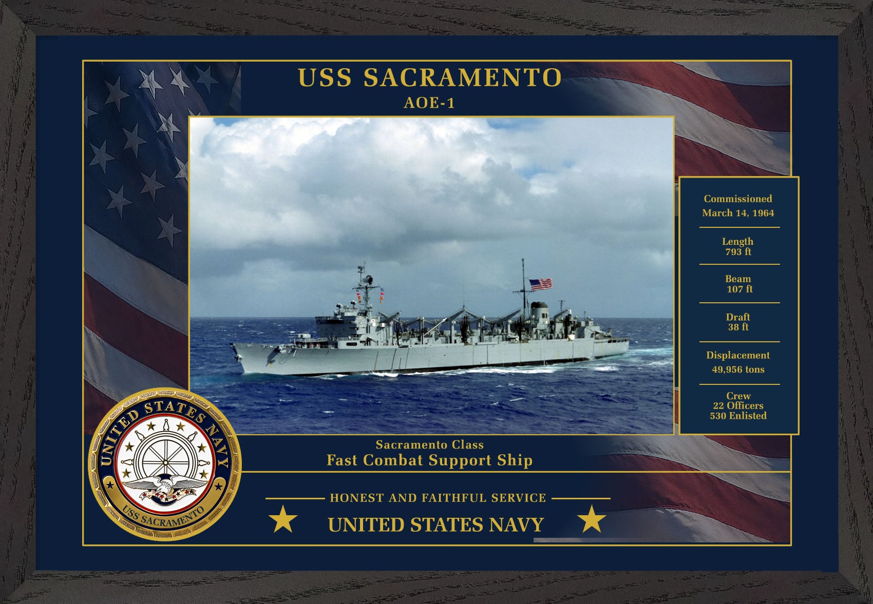 USS Sacramento AOE-1 Framed Patriotic Photo