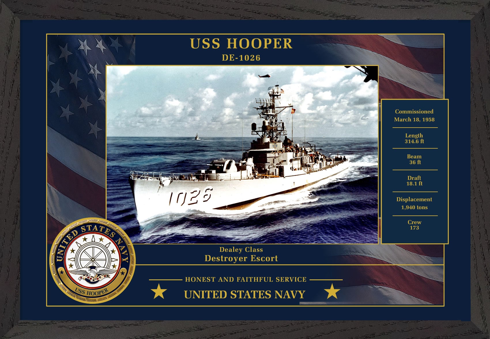 USS Hooper DE-1026 Framed Patriotic Photo