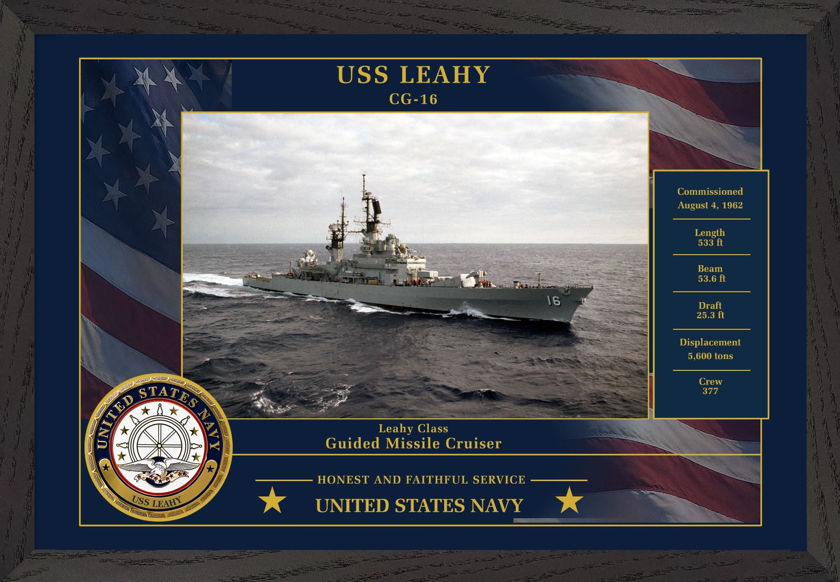USS Leahy CG-16 Framed Patriotic Photo
