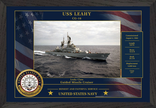 USS Leahy CG-16 Framed Patriotic Photo