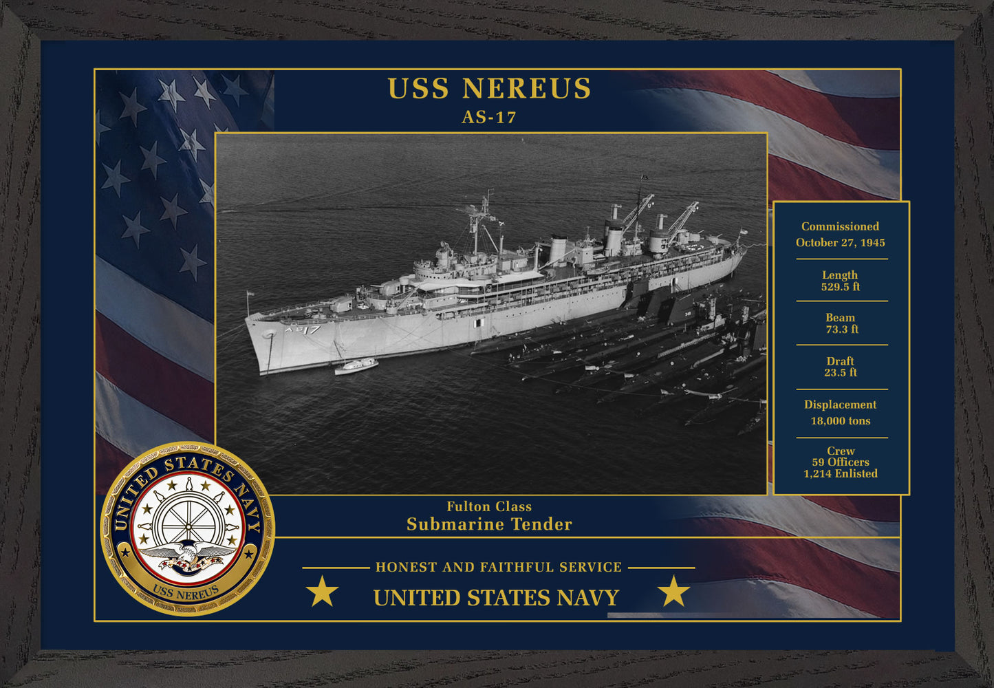 USS Nereus AS-17 Framed Patriotic Photo